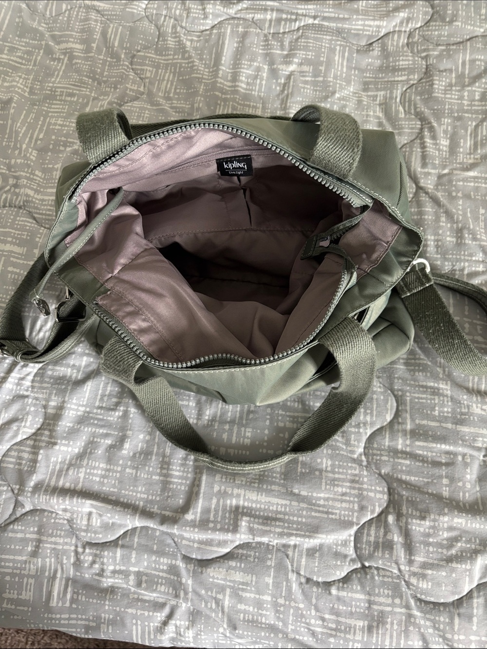 Kipling Olive Green Convertible Shoulder Tote - Picture 3 of 4